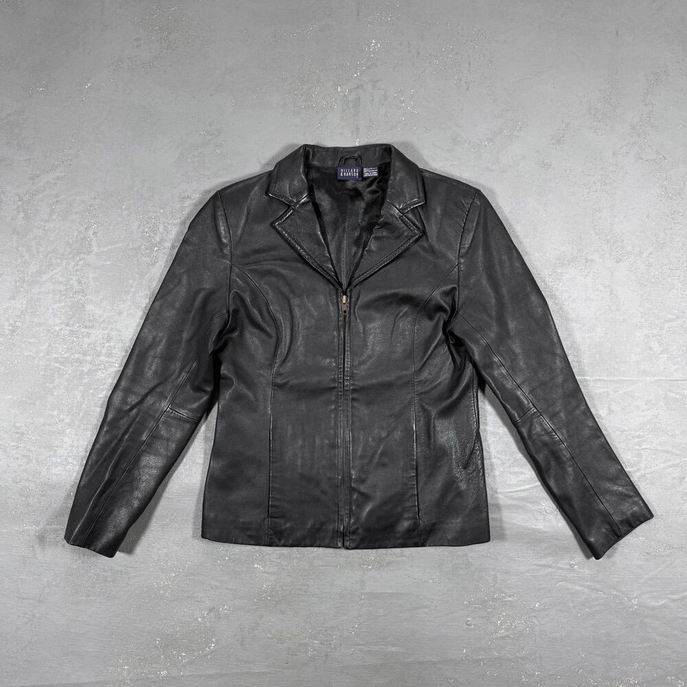 Vintage 90s Hillard & Hanson Black Lamb Skin Leather Zip Front Jacket Women's XS
